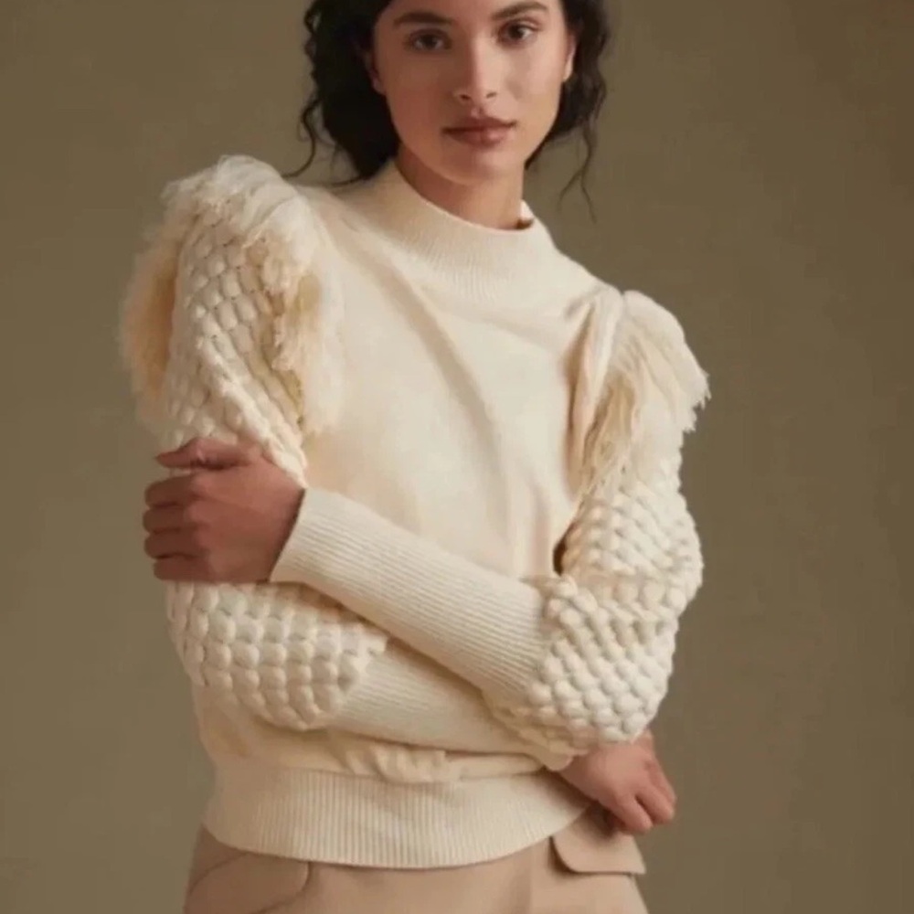 BNWT ANTHROPOLOGIE Dolan Left Coast collection fringed ivory pullover sweater